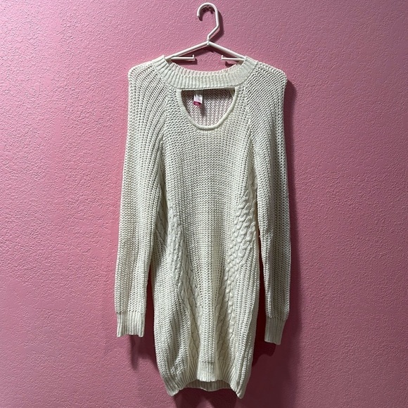 NO BOUNDARIES SWEATER DRESS JUNIORS LARGE WHITE KNIT LONG SLEEVE KEYHOLE NECK XL - Picture 1 of 5